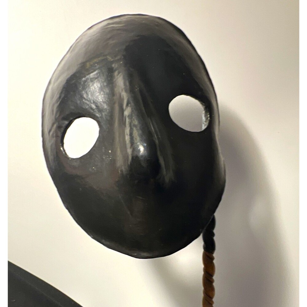 Agostino Dessì Venetian Handmade Black Papier Mache Face Mask Signed with Stick